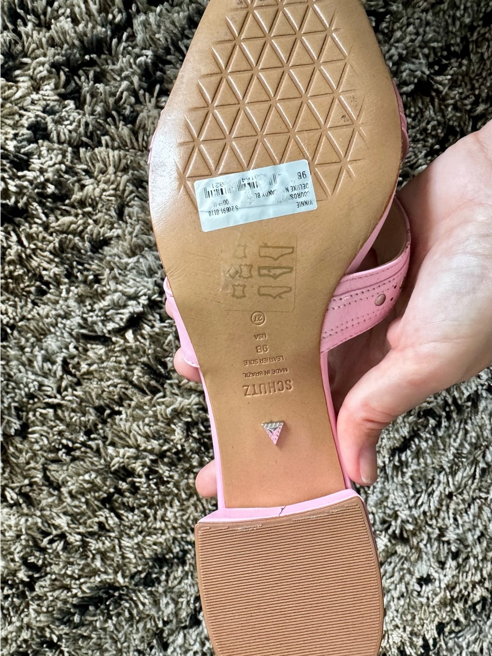 Schutz Pink Leather Block Heel Slide Sandals - Picture 6 of 6